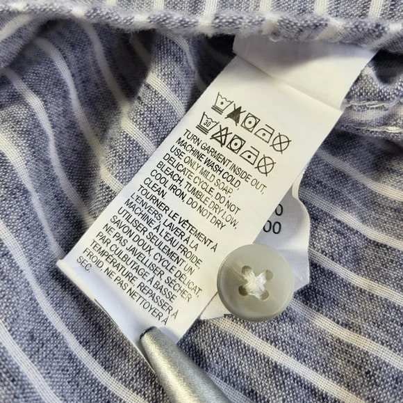 Lucky Brand Striped Relaxed Button Down Shirt Chambray Blue & White - Picture 8 of 11
